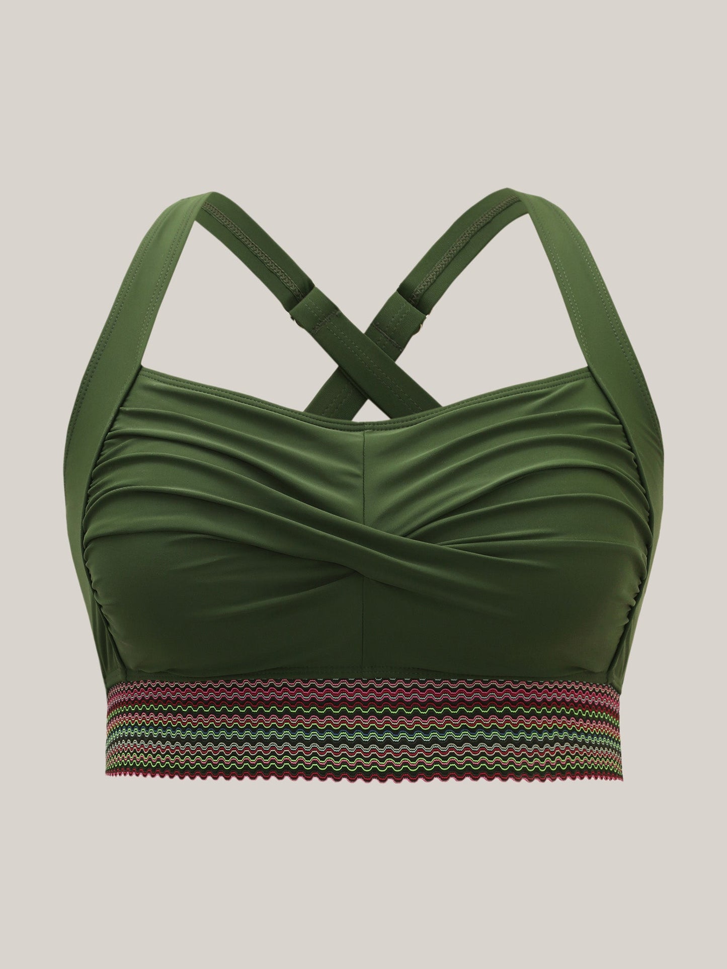 Twist Front Patchwork Woven Ribbon Swim Top