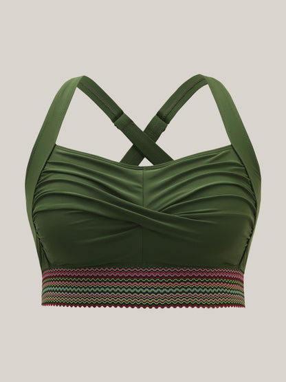 Twist Front Patchwork Woven Ribbon Swim Top