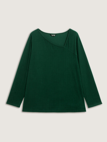 Super Stretchy Ribbed Asymmetrical Neck T-Shirt