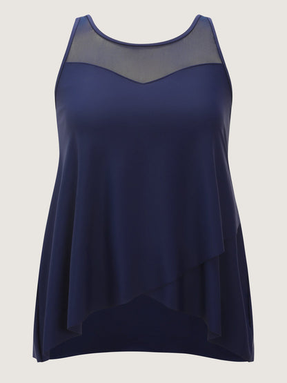 Adjustable Curvy Hem Spliced Swim Top