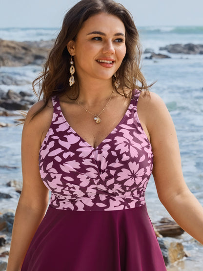 Tropical Floral Print Twist-Front Swim Dress