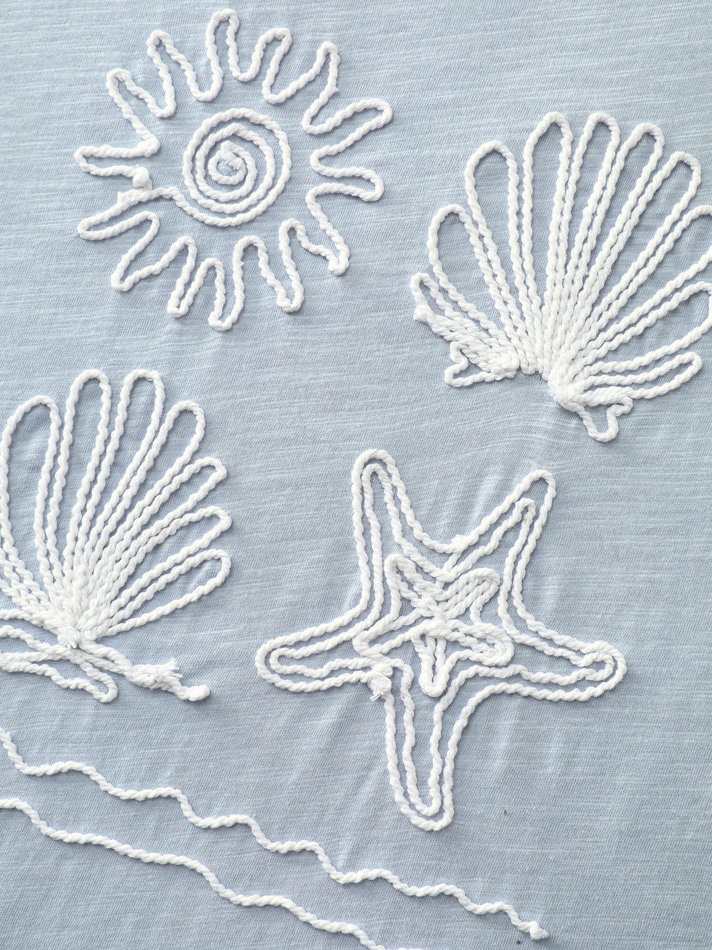 Pure Cotton Ocean Embroidered Stretchy T-Shirt