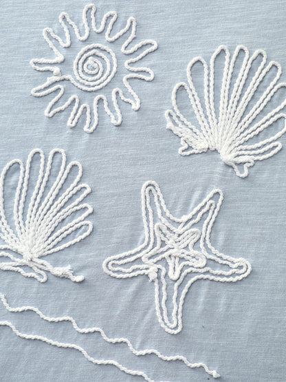 Pure Cotton Ocean Embroidered Stretchy T-Shirt