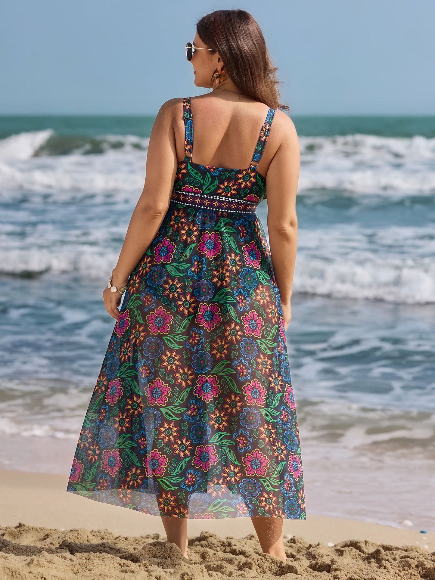 Two-Piece Sarong Floral Print One-Piece Swimsuit