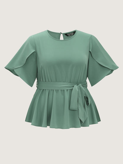 Pastel Flowy Petal Sleeve Tie Blouse