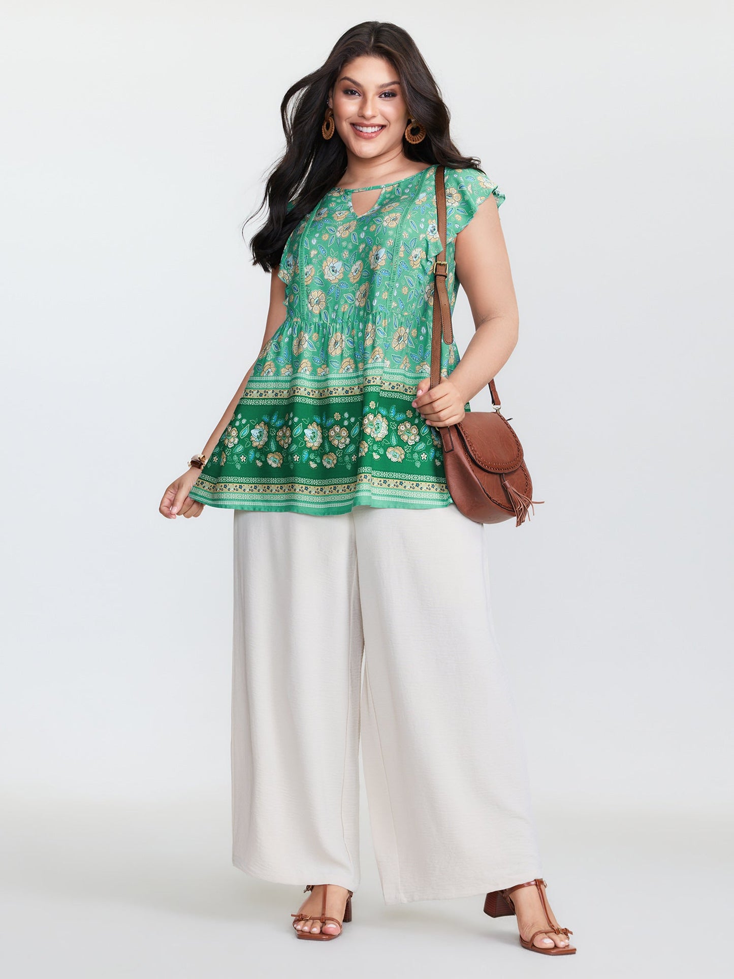 Supersoft Floral Print Keyhole Neck Blouse
