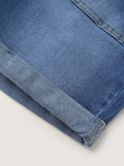 Elastic Back-Waist Skinny-Fit Denim Shorts
