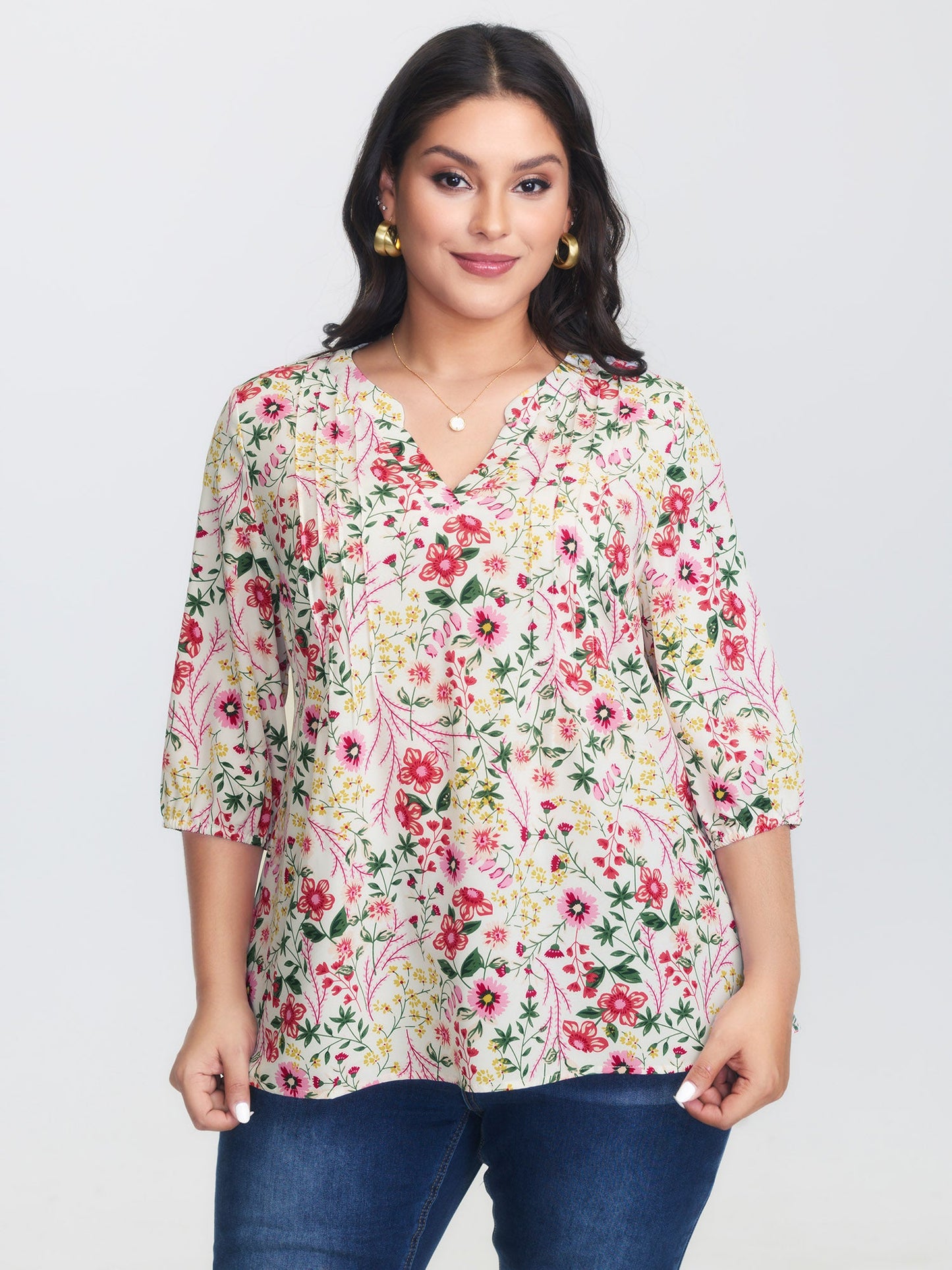Floral Print Notched Collar Shirt