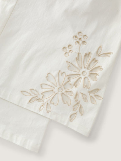 Cotton Floral Cutwork Embroidered Hem Pants