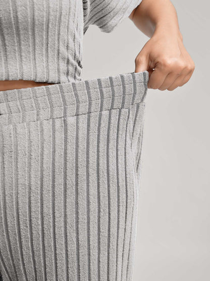 Stretchy Pit Strip Solid Loungewear Set