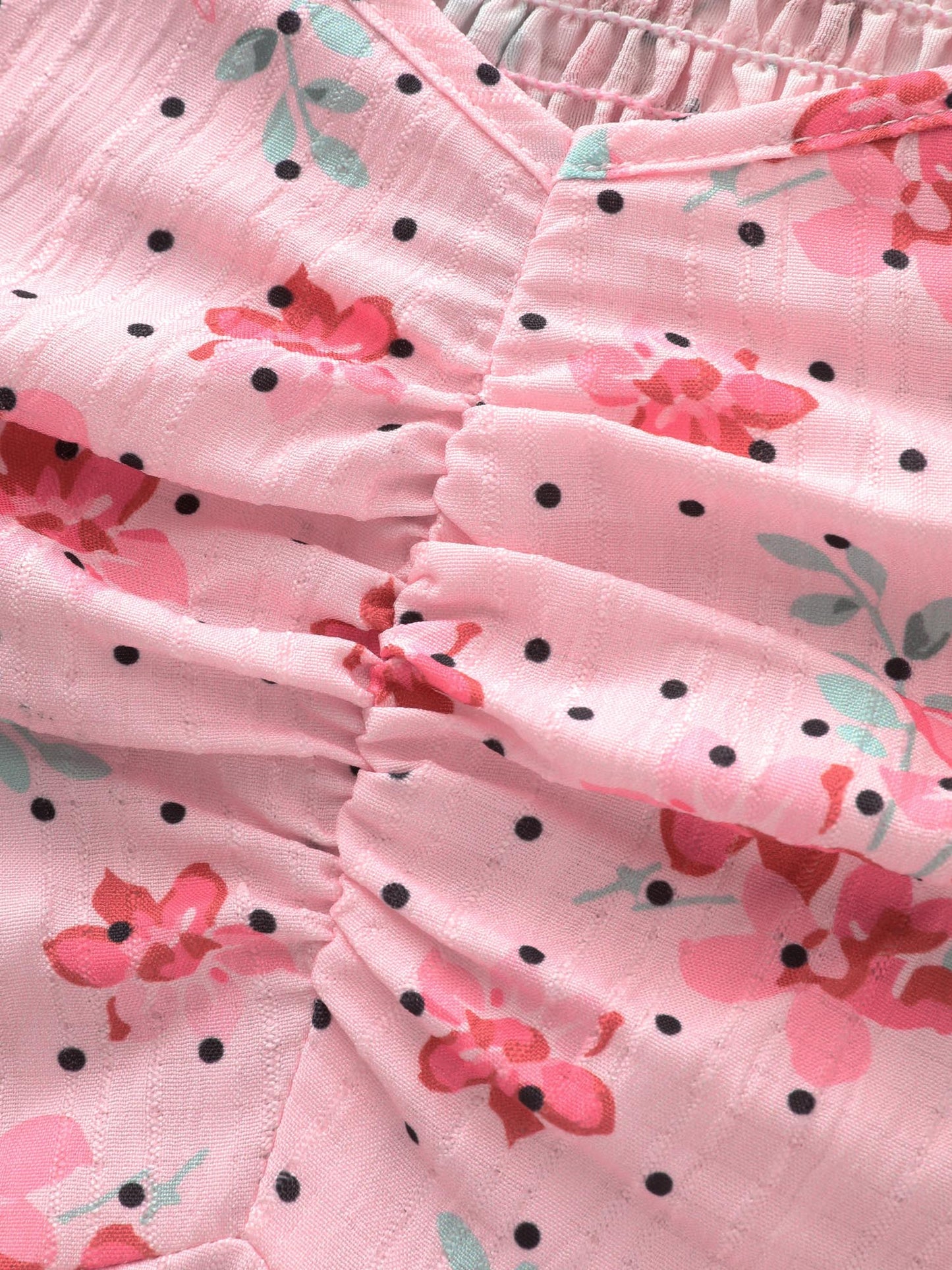 Romantic Floral Print Ruched Blouse