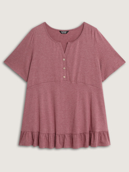 Supersoft Stretchy Ruffled Hemline Button T-Shirt