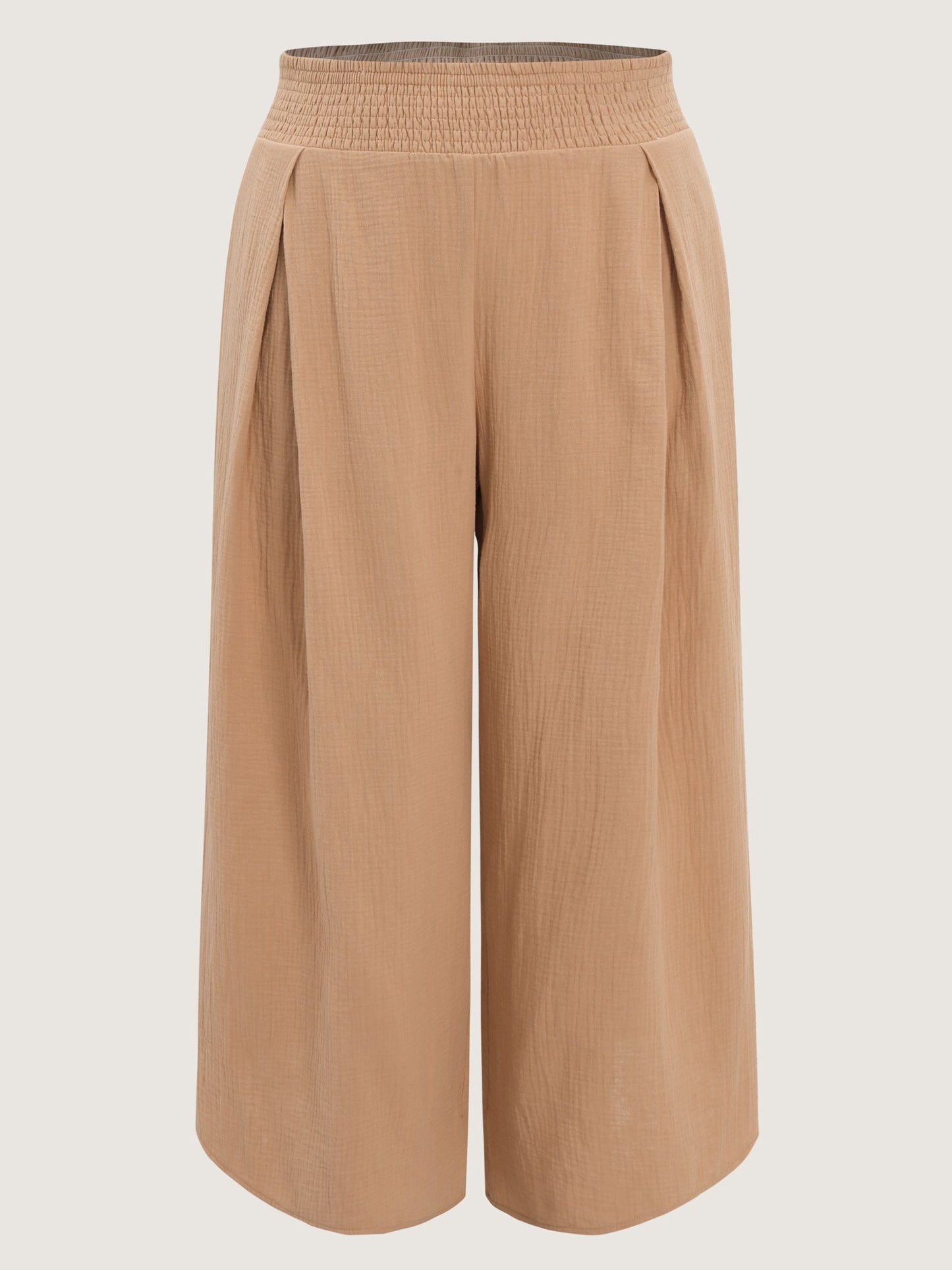 Cotton Pleated Shirred Waist Pants