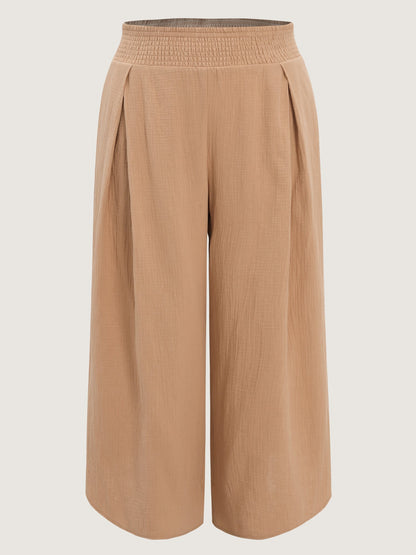 Cotton Pleated Shirred Waist Pants