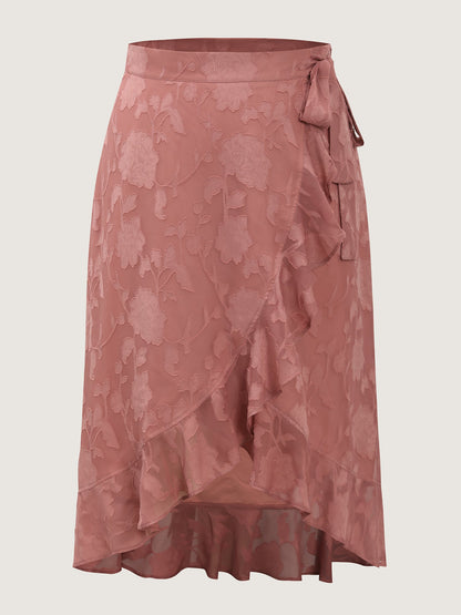 Soft Romance Jacquard High-Low Wrap Midi Skirt