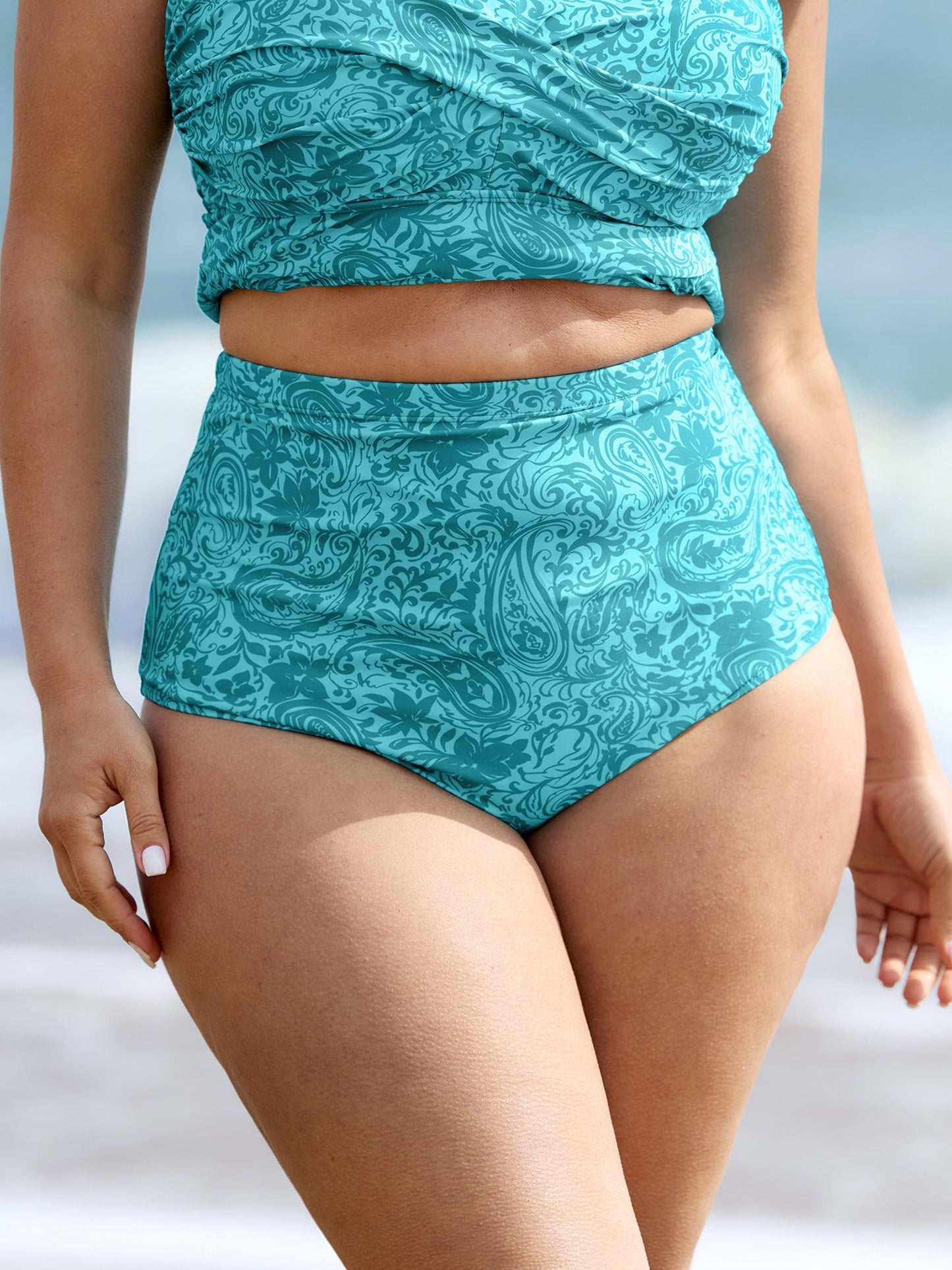 Paisley Print Twist Front Swim Dress