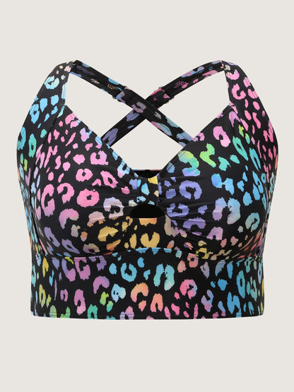 Colorful Leopard Print Cut-Out Swim Top