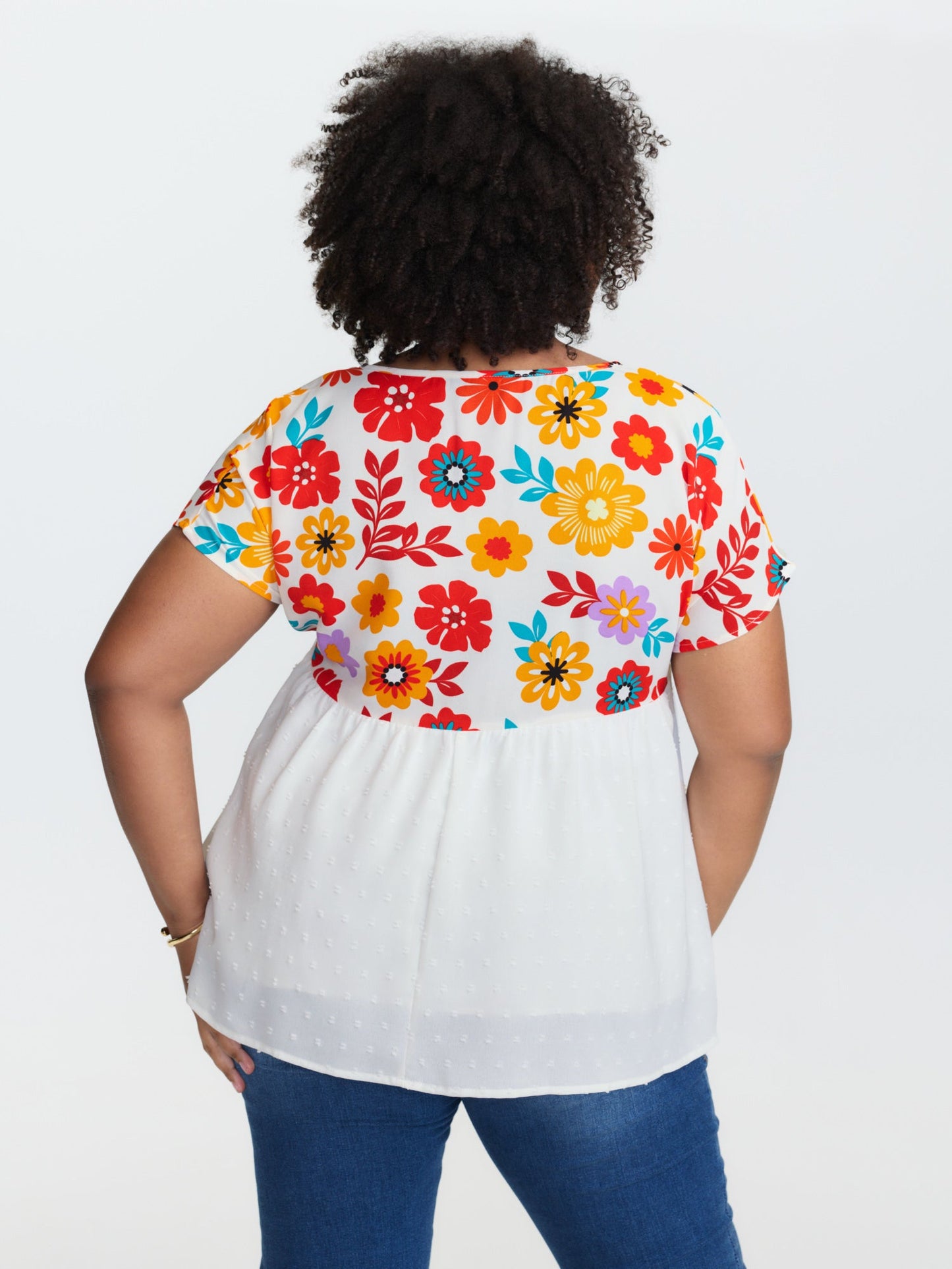 Floral Print Neck-Tie Babydoll Top