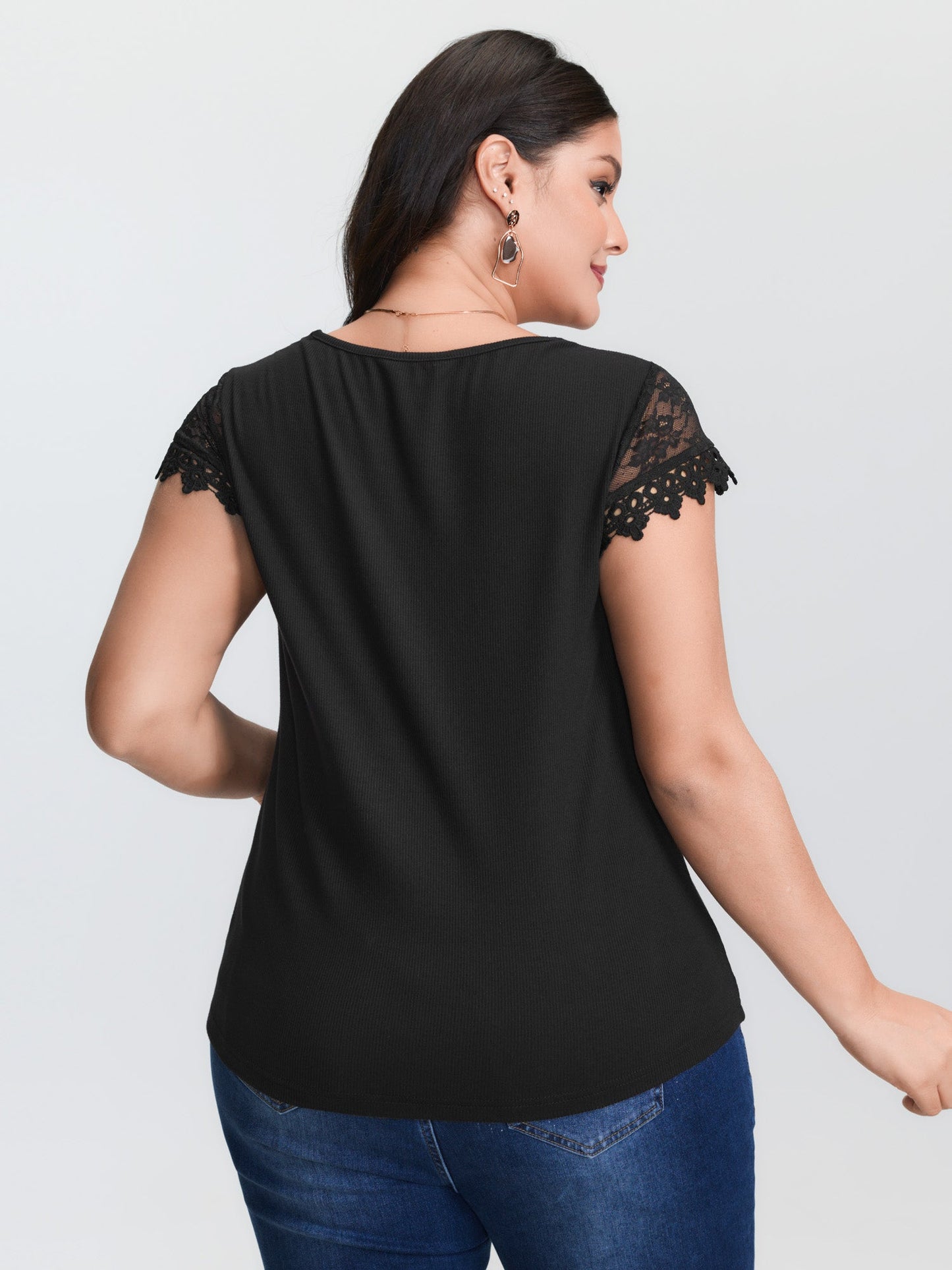 Stretchy Lace V-Neckline Top