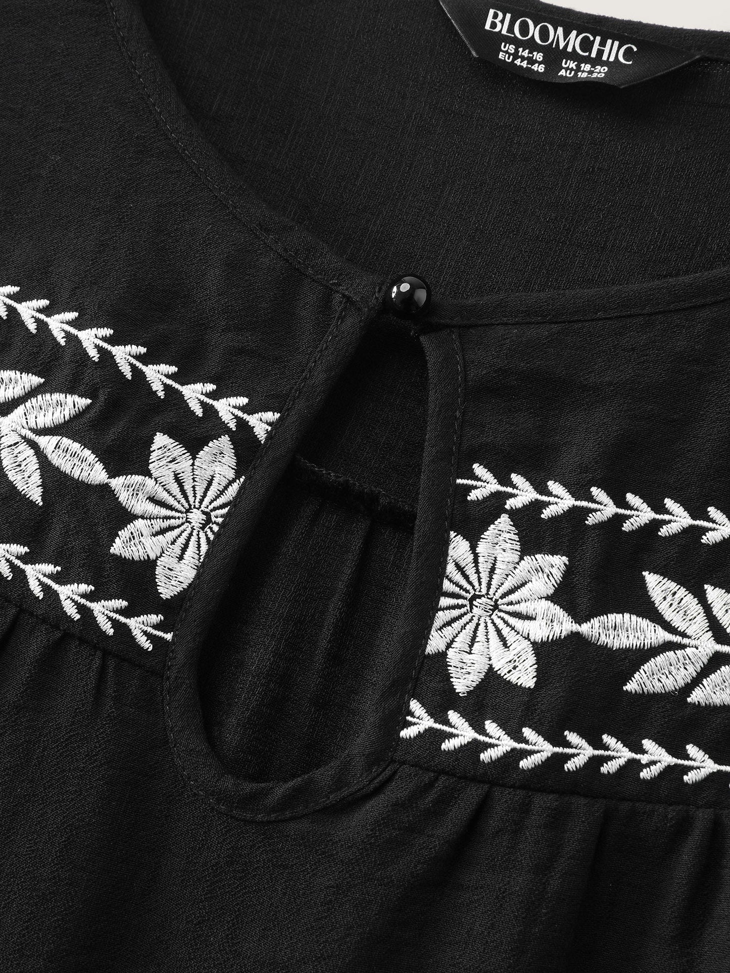 Embroidered Neckline Flutter Sleeve Blouse