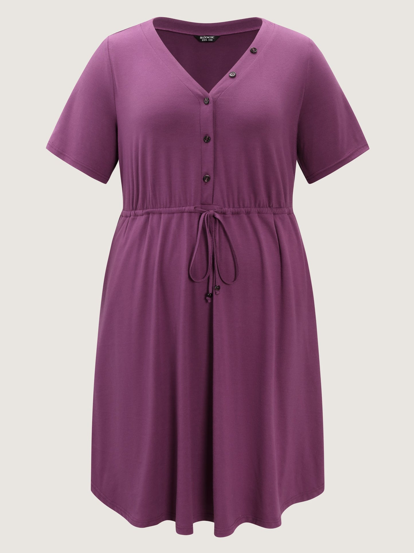 Supersoft Drawstring Waist Button Placket Mini Dress