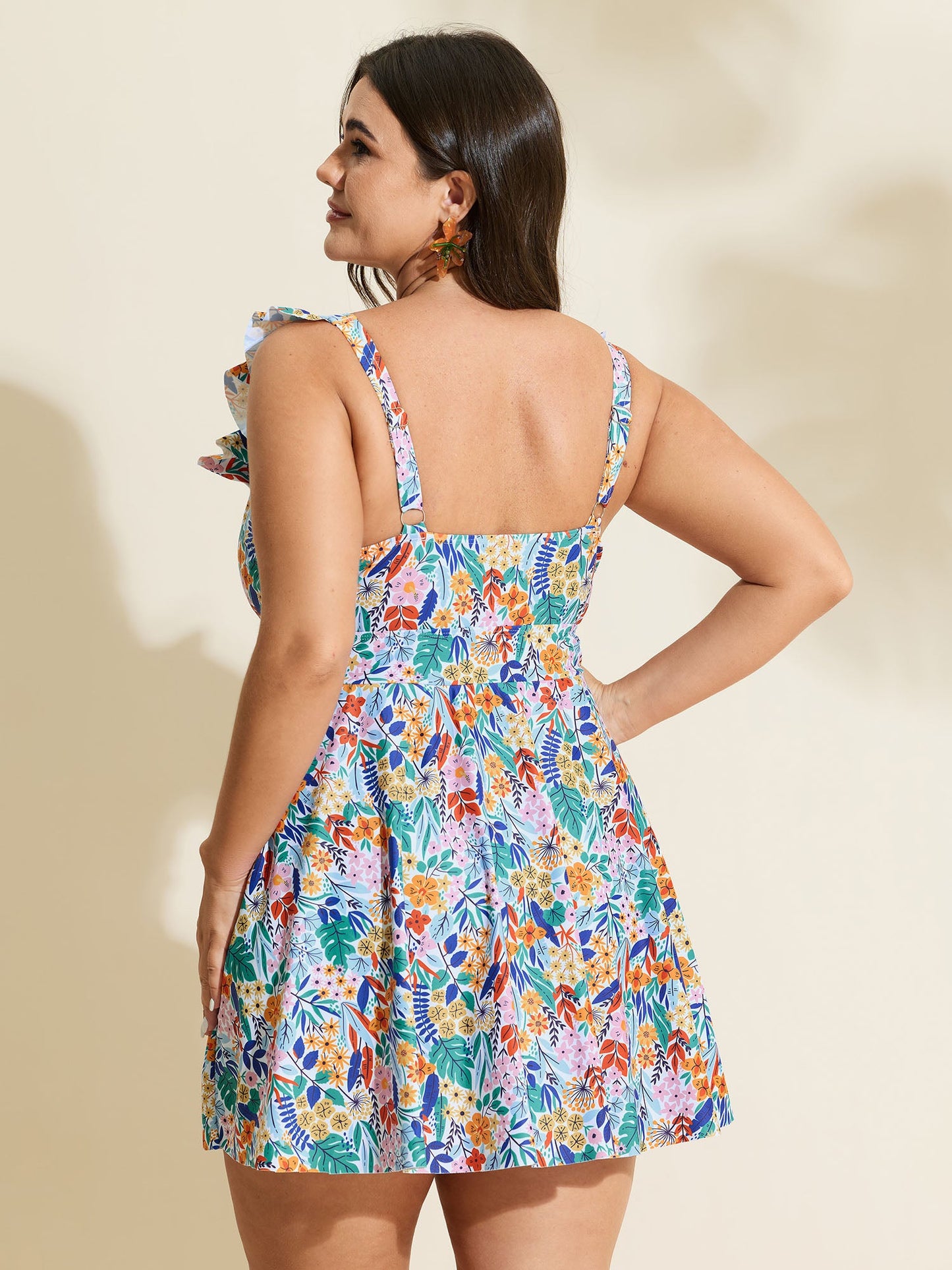 Anti-Float Tie Ruffled Floral Swim Dress