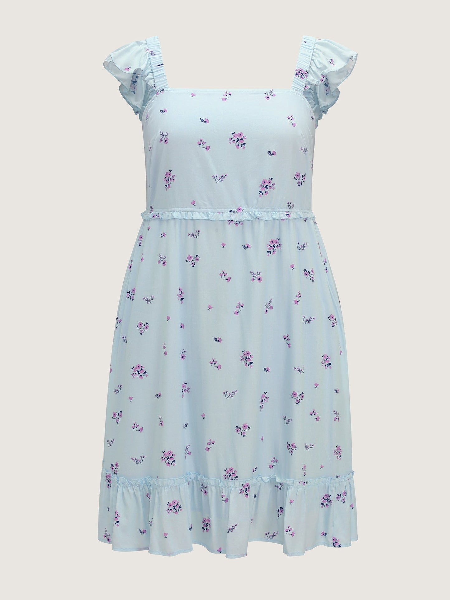 Soft Floral Print Ruffled Detail Mini Dress