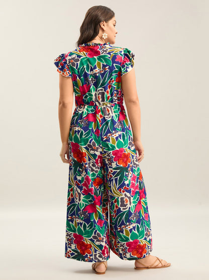 plus size Sunkissed Floral Print Button Wide-Leg Jumpsuit