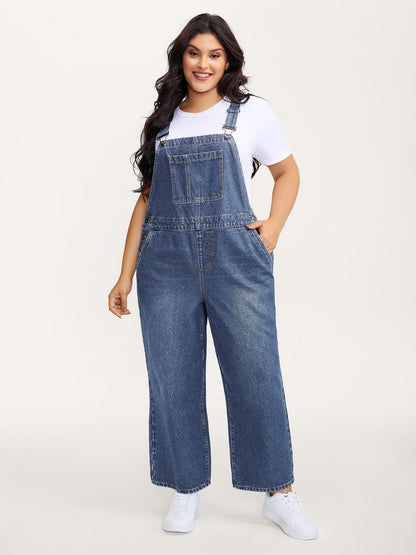 plus size Cotton Relaxed-Fit Side Button Overall Denim Jumpsuit