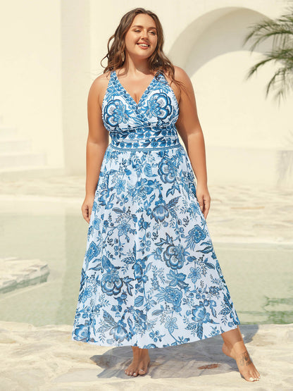 Curvy Goddess Floral Ruched Swimsuit Set with Matching Sarong | Tummy-Control Design | Sizes 10-30