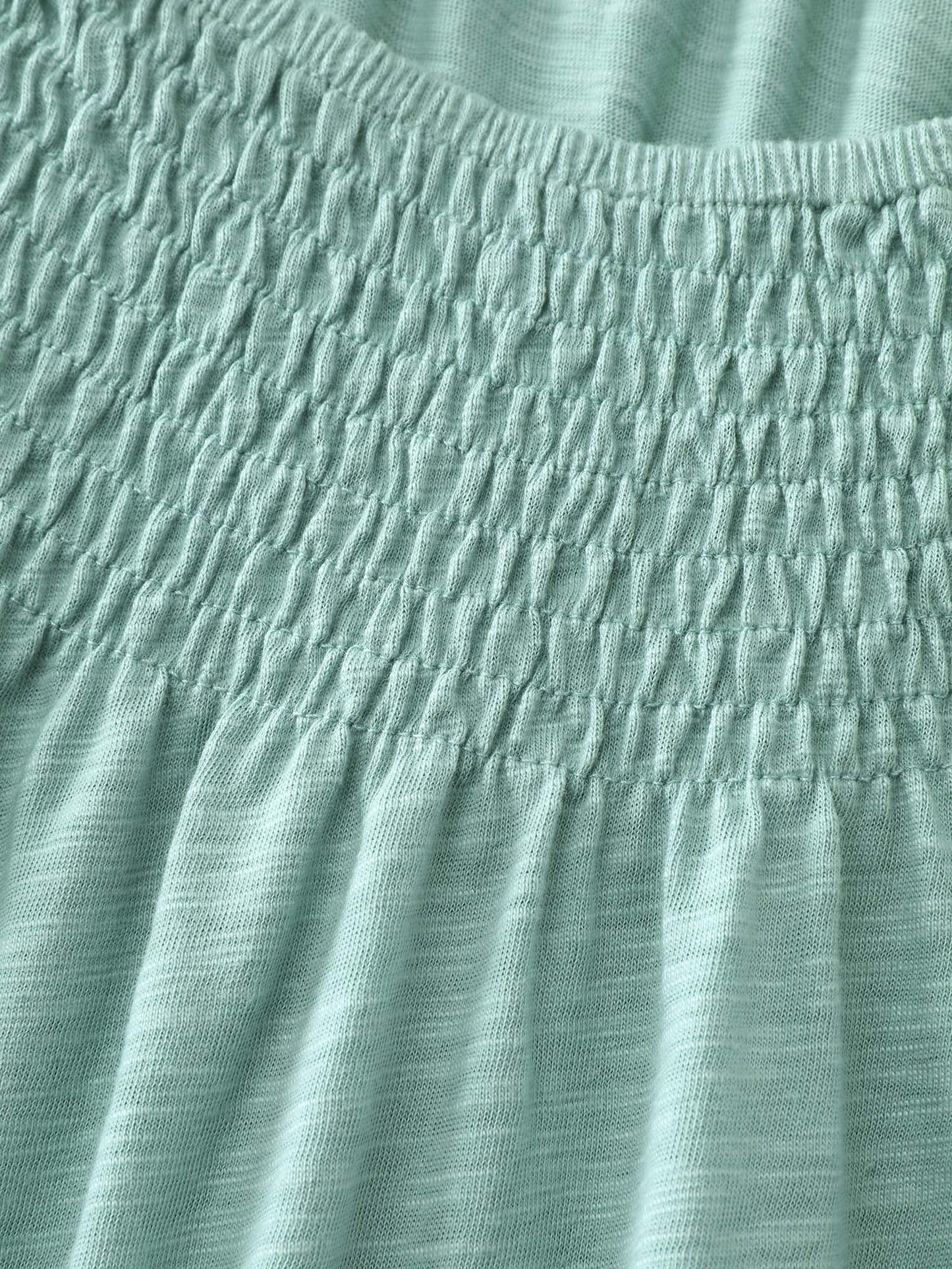 Ruffled Sleeve Shirred Neckline Plain Top