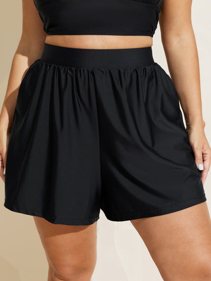 High Waisted Pockets Solid Pleated Swim Bottoms