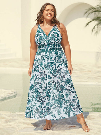 Curvy Goddess Floral Ruched Swimsuit Set with Matching Sarong | Tummy-Control Design | Sizes 10-30