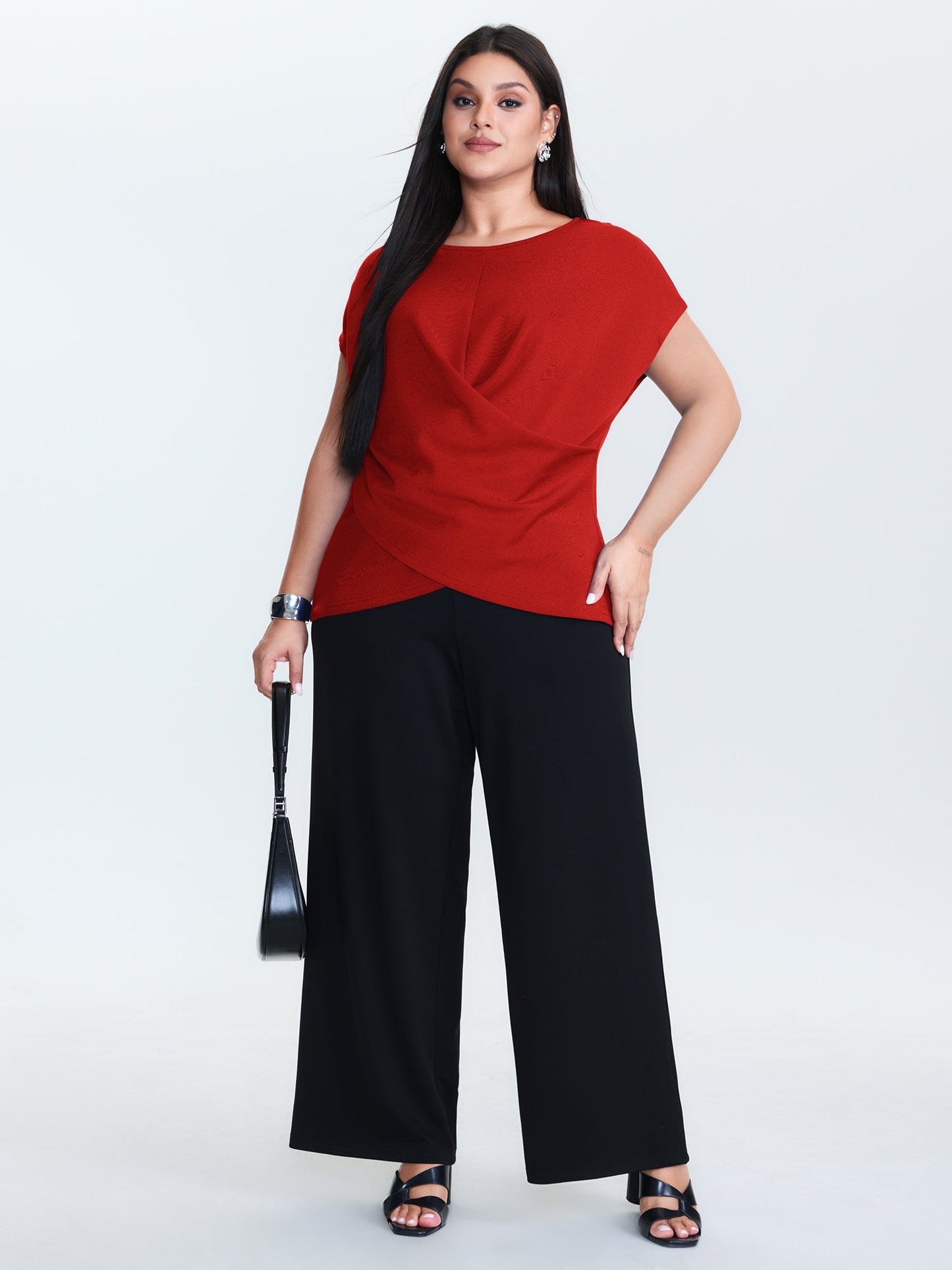 Twist-Front Boat Neckline Plain Knit Top