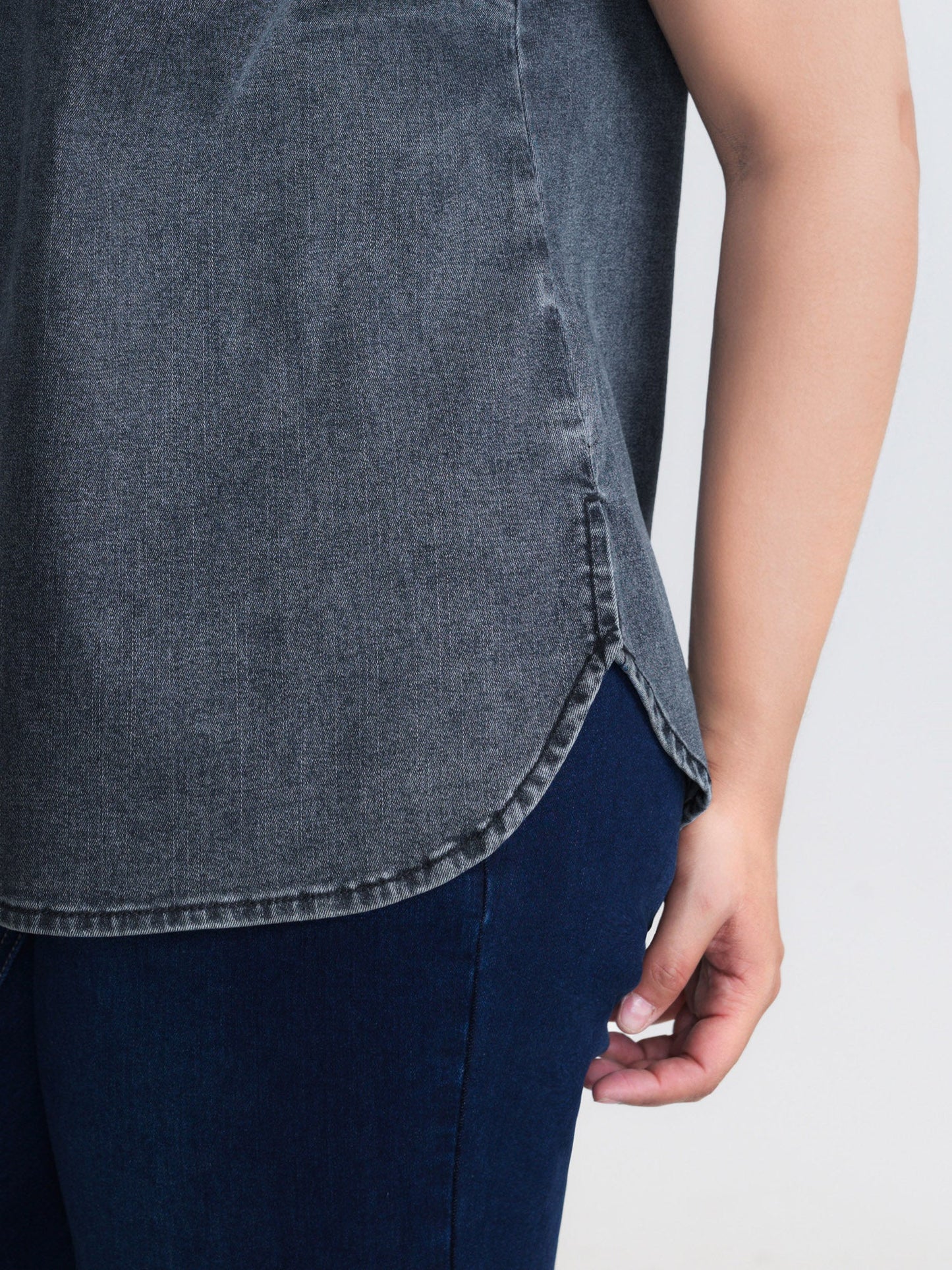 Stretchy Lotus Leaf Sleeve Denim Top