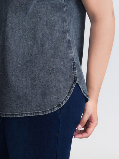 Stretchy Lotus Leaf Sleeve Denim Top