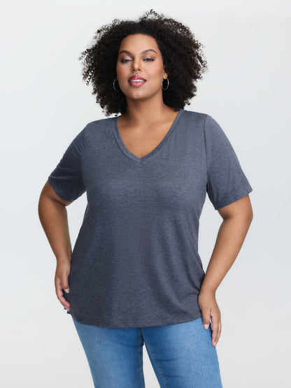 Stretchy Plain V-Neck T-Shirt