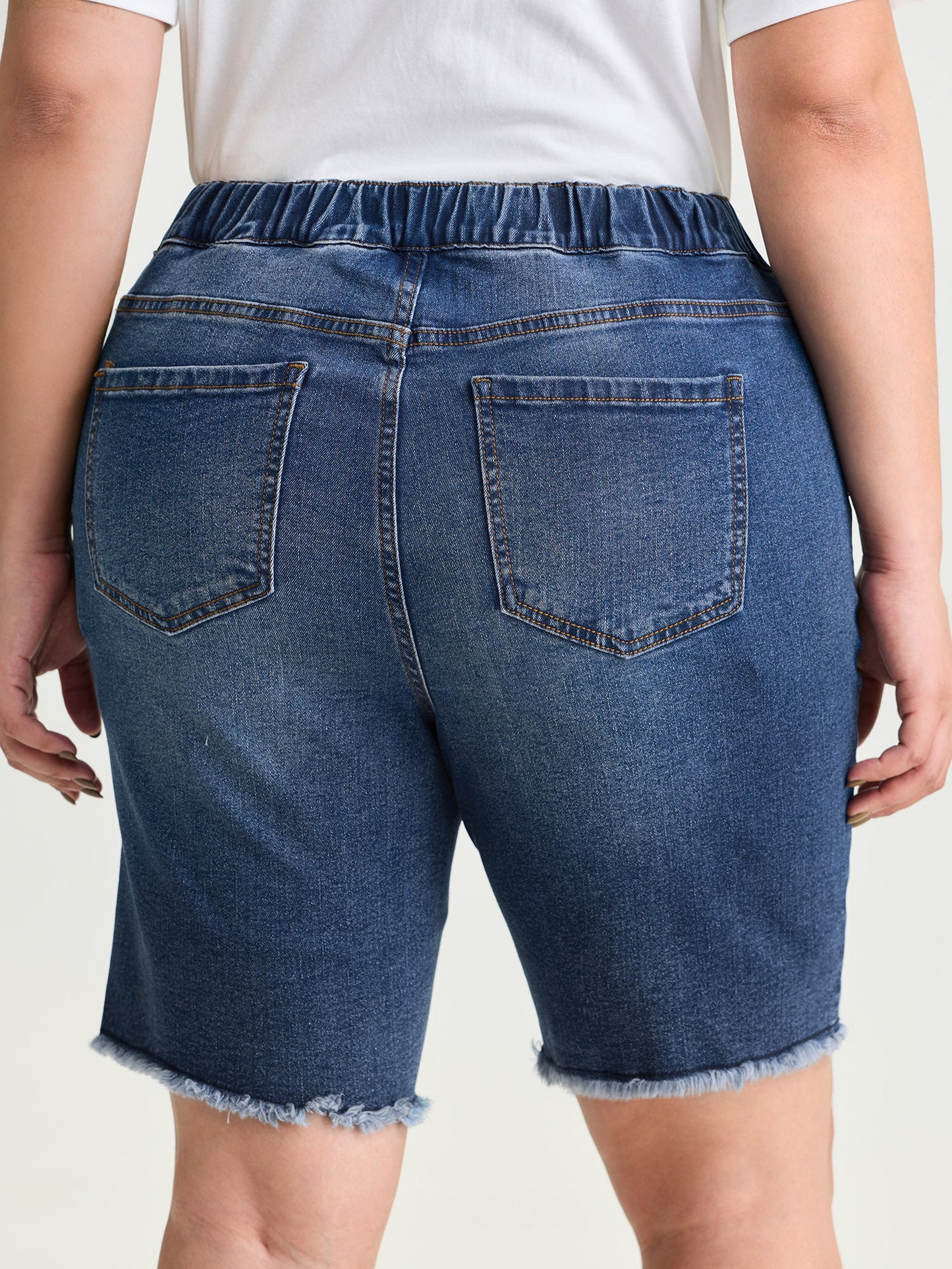Everyday Elastic Waist Ripped Denim Shorts
