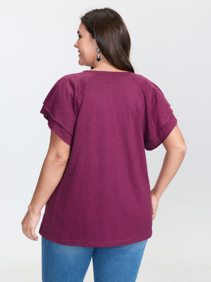 Stretchy Textured Flared Sleeve T-Shirt