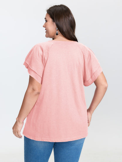 Stretchy Textured Flared Sleeve T-Shirt