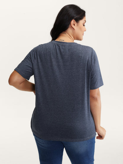 Stretchy Round Neck Solid T-Shirt