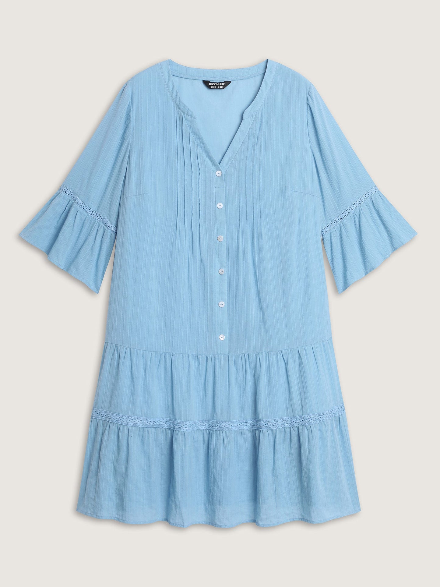 Pure Cotton Lace Trim Tiered Midi Dress