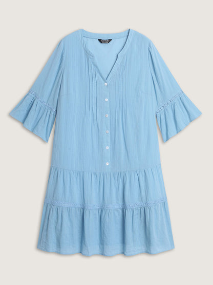 Pure Cotton Lace Trim Tiered Midi Dress
