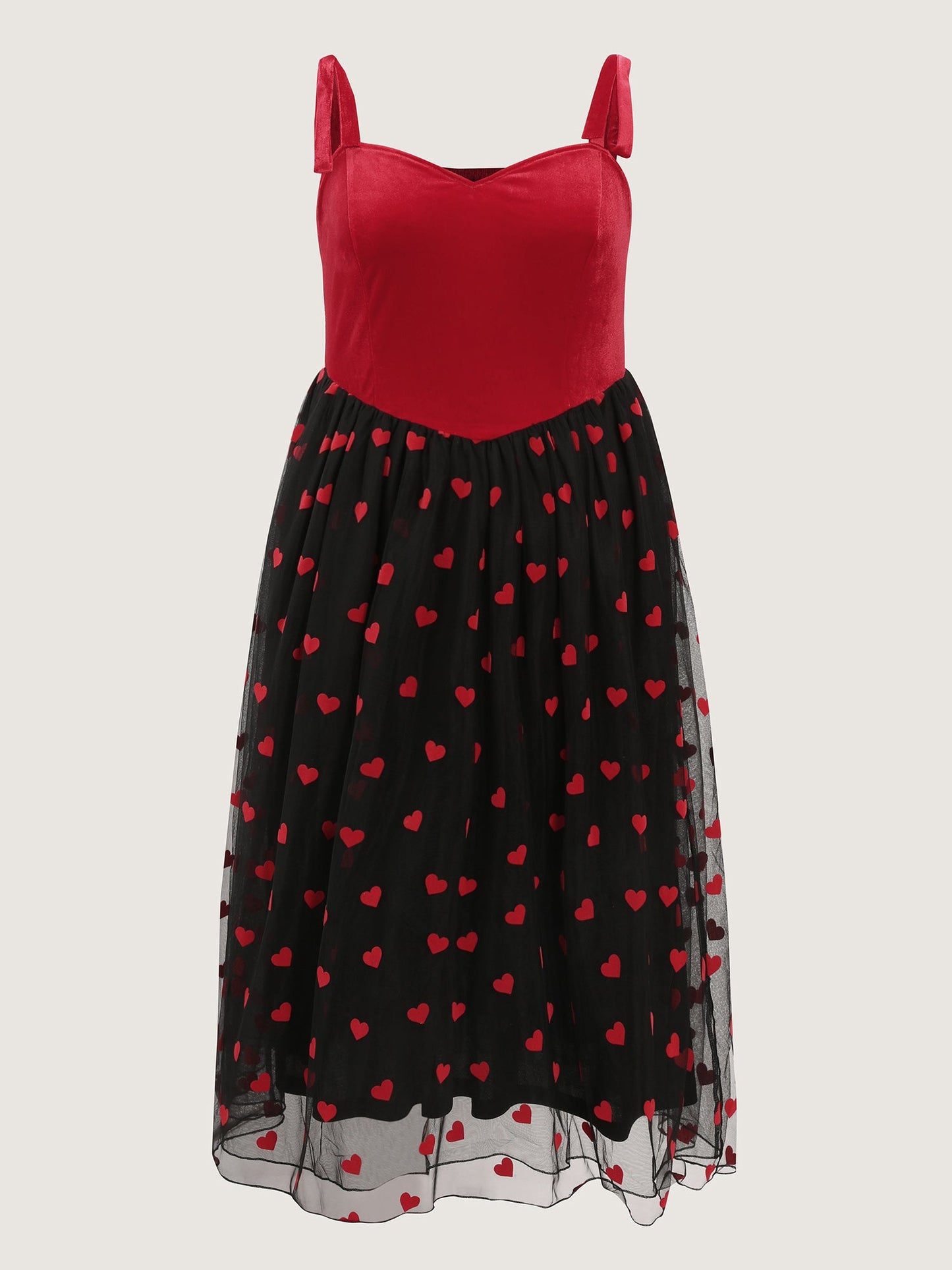 Velvet Heart Shaped Flocked Shoulder-Tie Maxi Dress