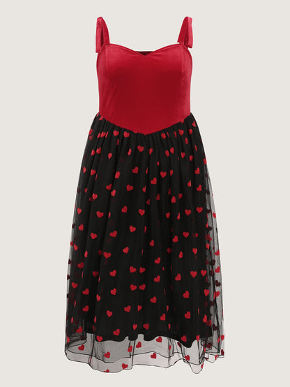 Velvet Heart Shaped Flocked Shoulder-Tie Maxi Dress