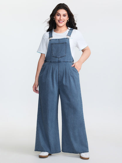 Stretchy Relaxed-Fit Overall Wide-Leg Jumpsuit