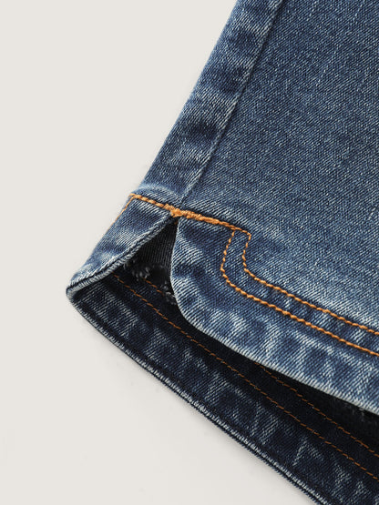Stretchy Contrast Drawstring Skinny-Fit Denim Shorts