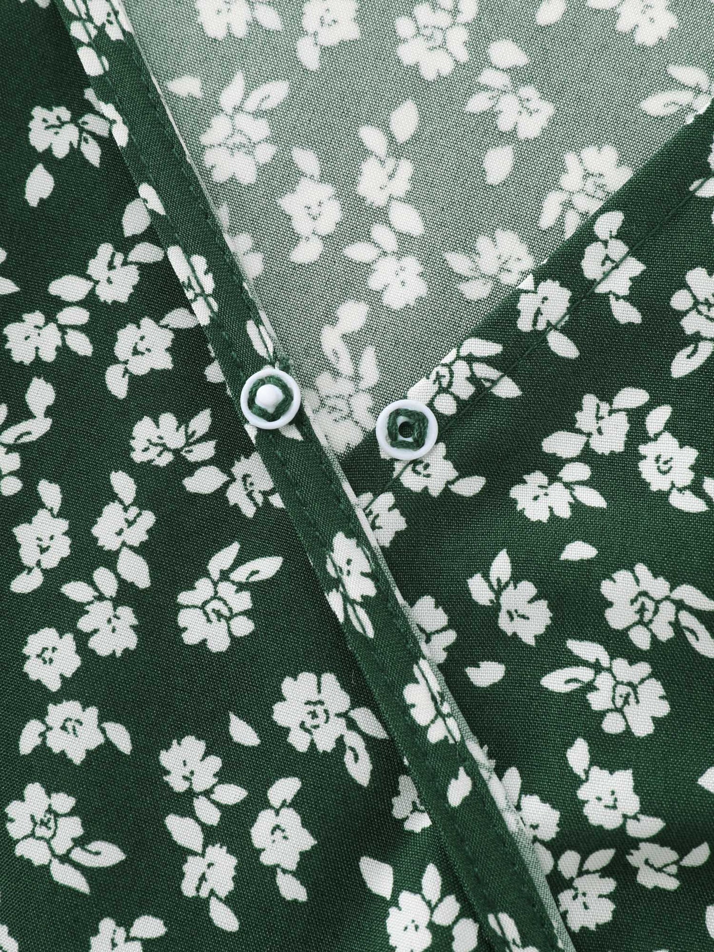 Micro Floral Print Ruched Button Detail Midi Dress