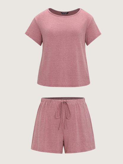 Supersoft Ribbed Plain Two-Piece Lounge Set