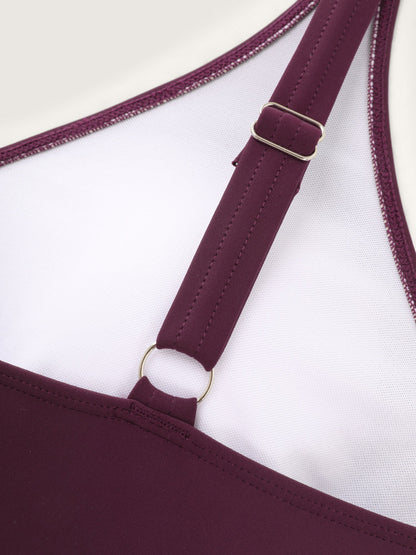Gathered Metal Buckle Swim Top